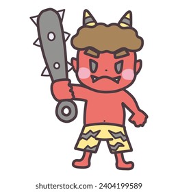 Clip art of red devil holding a metal rod.