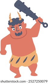 Clip art of red oni with metal rod