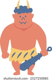 Clip art of red oni with metal rod