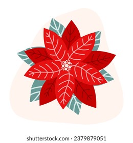 Clip art of red poinsettia on isolated background. Hand drawn element for festive celebration of Winter holidays, Christmas and New Year celebration, for paper crafts, scrapbooking or home decor. 