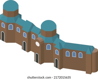 Clip art of a retro station building that serves as the entrance to a station. Isometric style three-dimensional illustration. Station, architectural concept.