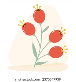 Clip art of rose hips on isolated background. Hand drawn background for Autumn Harvest Holiday, Thanksgiving, Halloween, seasonal, textile, scrapbooking, paper crafts.