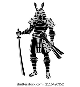 Clip-Art von Samurai mit Silhouette-Design, Vektorgrafik