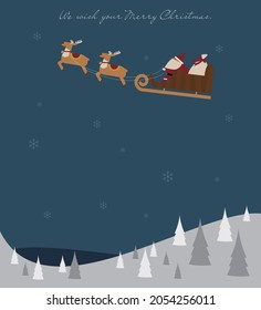 clip art of Santa Claus flying in the sky on a sleigh.