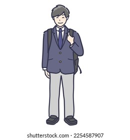 Clip art of schoolboy in uniform carrying backpack to school