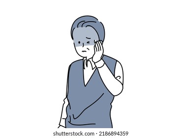 Clip art of senior citizen with hand on cheek