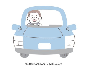 Clip art of senior man anxious while driving