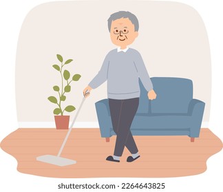 Clip art of senior man cleaning