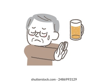 Clip art of senior man holding back alcohol