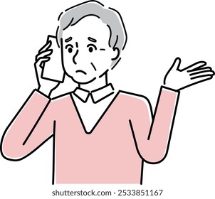 Clip art of senior man holding a cellular phone