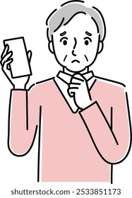 Clip art of senior man holding a cellular phone