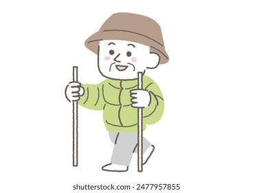 Clip art of senior man trekking