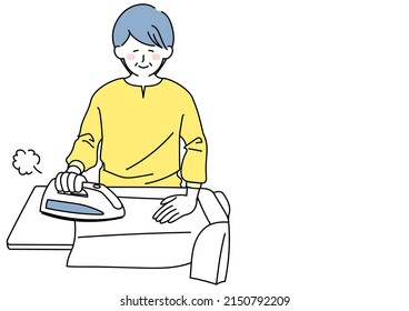 Clip art of a senior woman happily ironing