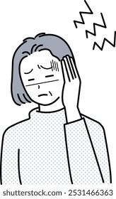 Clip art of senior woman with headache.