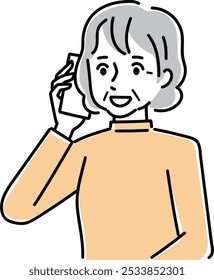 Clip art of senior woman holding a cellular phone