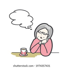 Clip art of a senior woman remembering various things