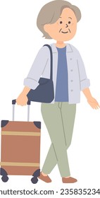 Clip art of senior woman traveling alone