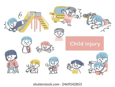 Clip art set about child injury