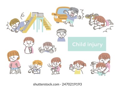 Clip art set about child injury