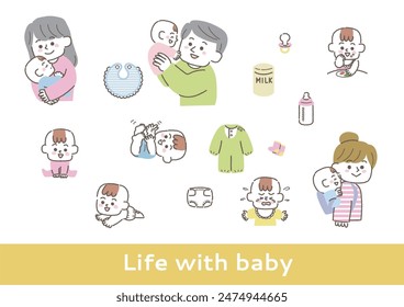  Clip art set about life with baby