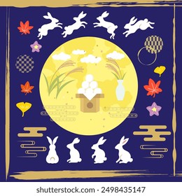 Clip art set of autumn leaves and autumn moon