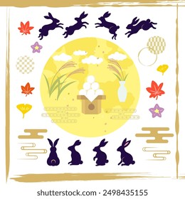 Clip art set of autumn leaves and autumn moon