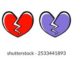 Clip art set of broken heart of brush touch