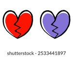 Clip art set of broken heart of brush touch