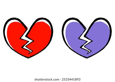 Clip art set of broken heart of brush touch