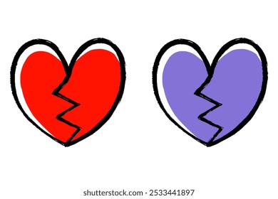 Clip art set of broken heart of brush touch