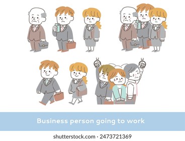 Clip art set of business person going to work