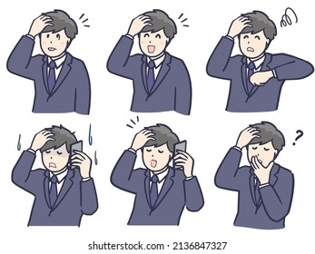 Clip art set of a careless man in suit