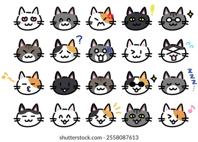 Clip art set of cat of various expressions and patterns