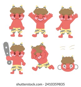 Clip art set of character of red devil in various poses for Setsubun