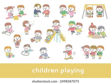 Clip art set of children playing cheerfully