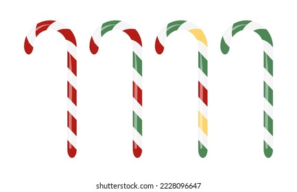 Clip art set of Christmas candy cane on isolated white background. Holiday design for wrapping paper, decoration, greeting card, and celebration of winter, Christmas or New Year.
