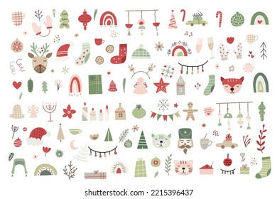 Clip art set with Christmas decor elements. Vector illustration.