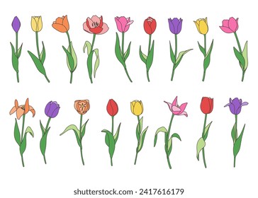 clip art set of colorful tulip Variations