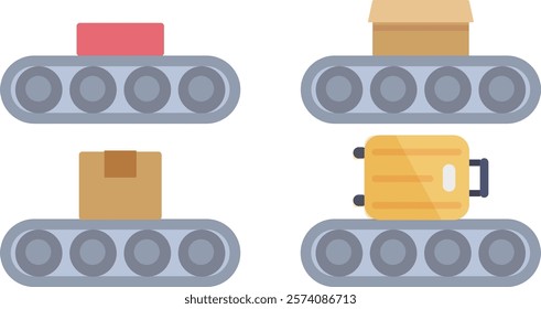 Clip art set of conveyor belt and things