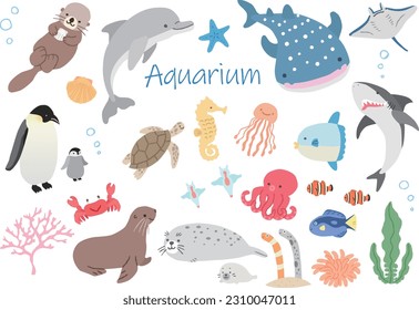 Clip art set of cute aquarium creatures　