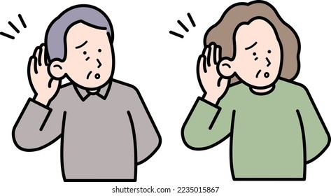 Clip art set of deaf elderly person.