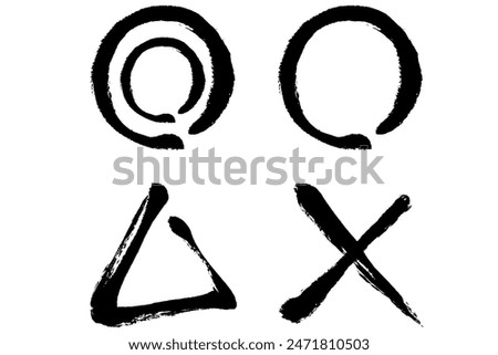 Clip art set of double circle, circle, cross, and triangle with brush touch