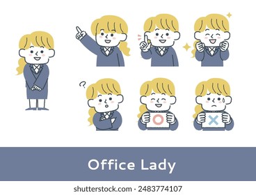  Clip art set of expression of office lady in suit