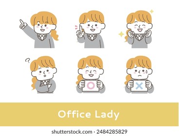  Clip art set of expression of office lady in suit