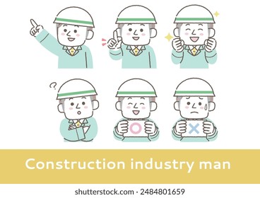  Clip art set of facial expression of man in construction industry