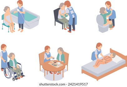 Clip art set of female elderly care