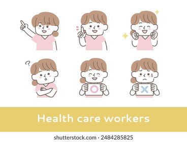  Clip art set of female medical professional's facial expression