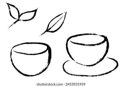 Clip art set of green tea of simple brush touch