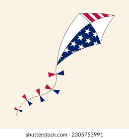 Clip art set of hand drawn 4th of July kite, on isolated background. Design for Independence Day, 4th of July, freedom celebration. Patriotic and memorial decoration.