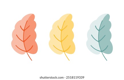 Clip art set of hand drawn simple oak leaves on isolated background. Hand drawn design for Autumn harvest holiday, Thanksgiving, Halloween, seasonal, textile, scrapbooking.